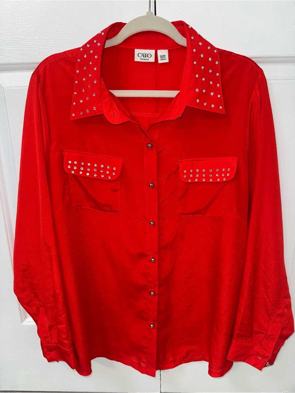 Cato Woman 18/20W Rhinestone Button Front Western Shirt Blouse Plus Size